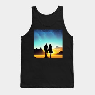 Valentine Wall Art - Watching the sunrise togethert - Unique Valentine Fantasy Planet Landsape - Photo print, canvas, artboard print Tank Top